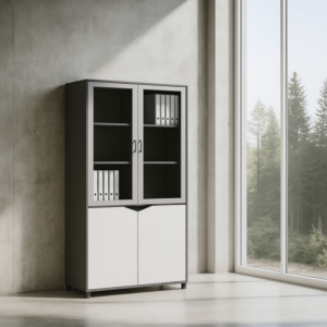دولاب ملفات 2 درفة اللون ابيض على رصاصي مقاس 800W-400D-2000H موديل TR-502
